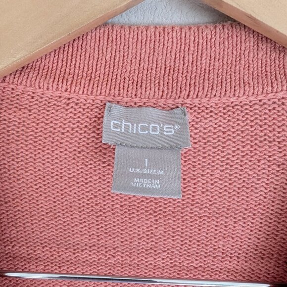 Chico's Pink Linen Cotton Blend Cardigan Natural Fibers Pearly Buttons - Picture 6 of 10